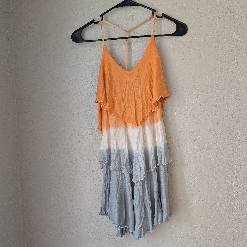 Y2K Vintag going Out Top L Orange Gray Layered Dress Strappy Backless Vegas
